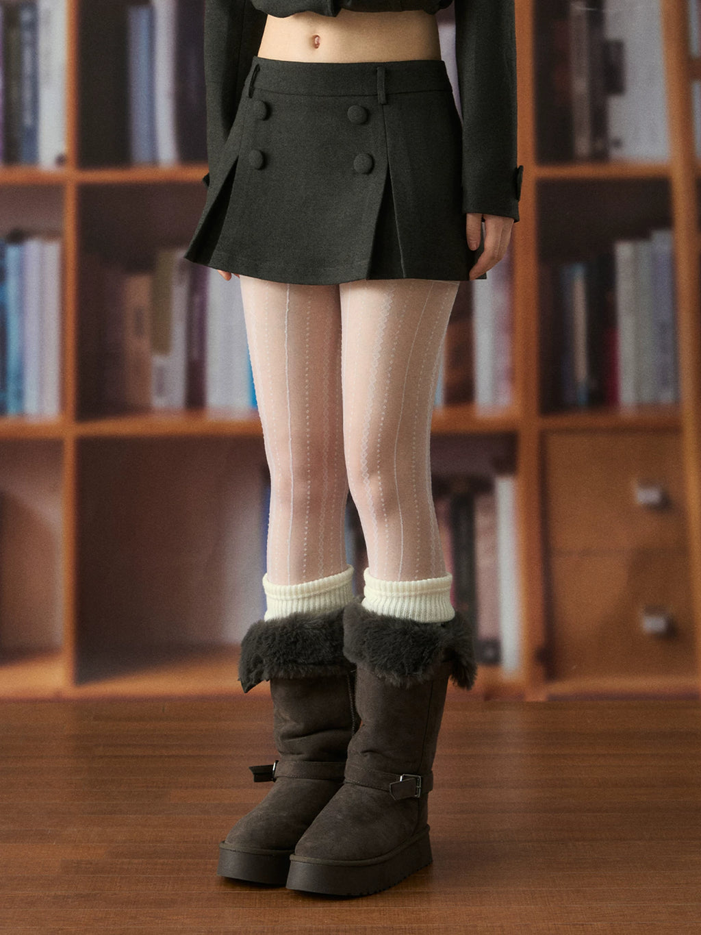 Double-Breasted Woolen Mini Skirt
