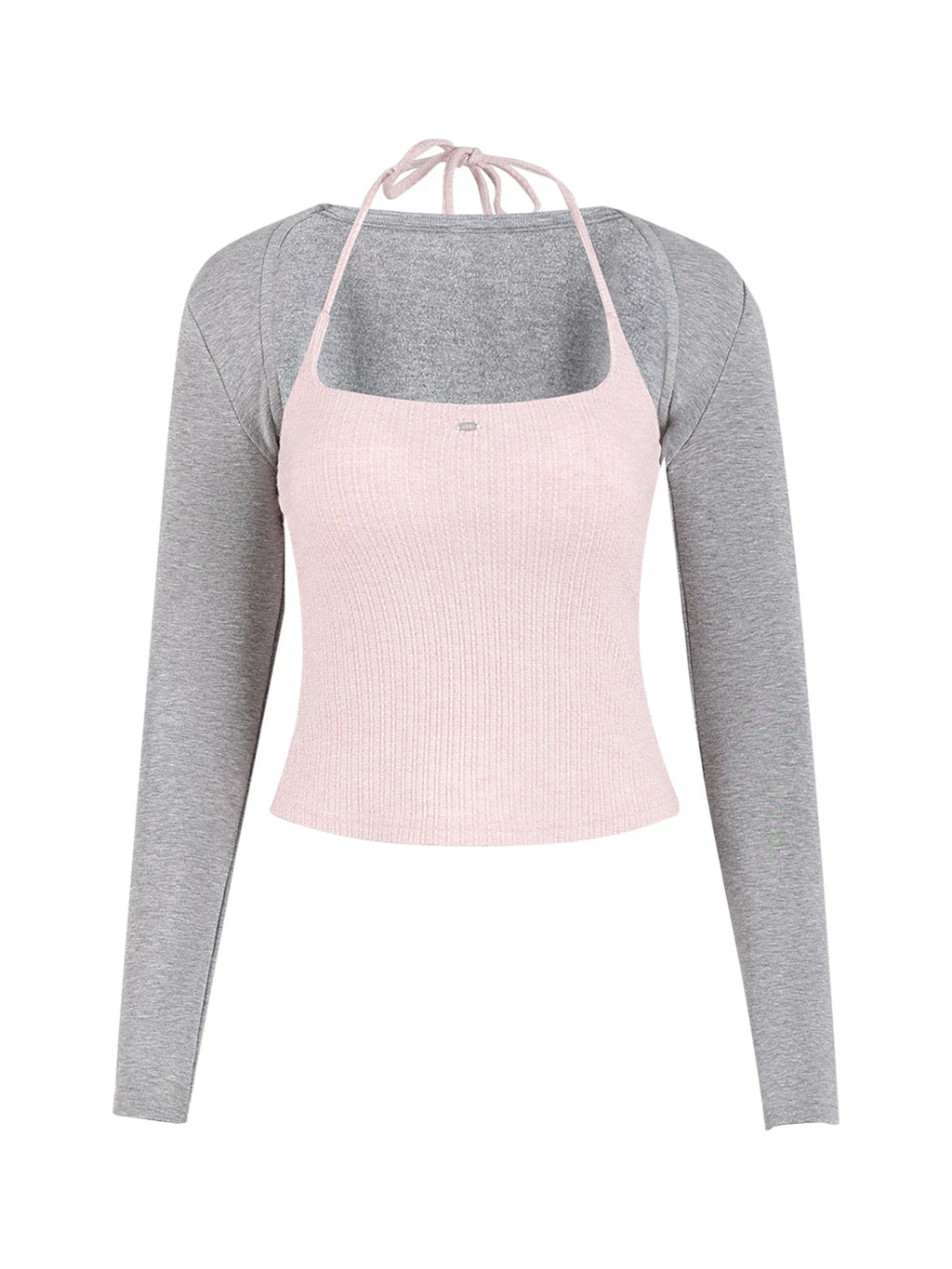 Contrast Suspender Blouse Two-Piece Set