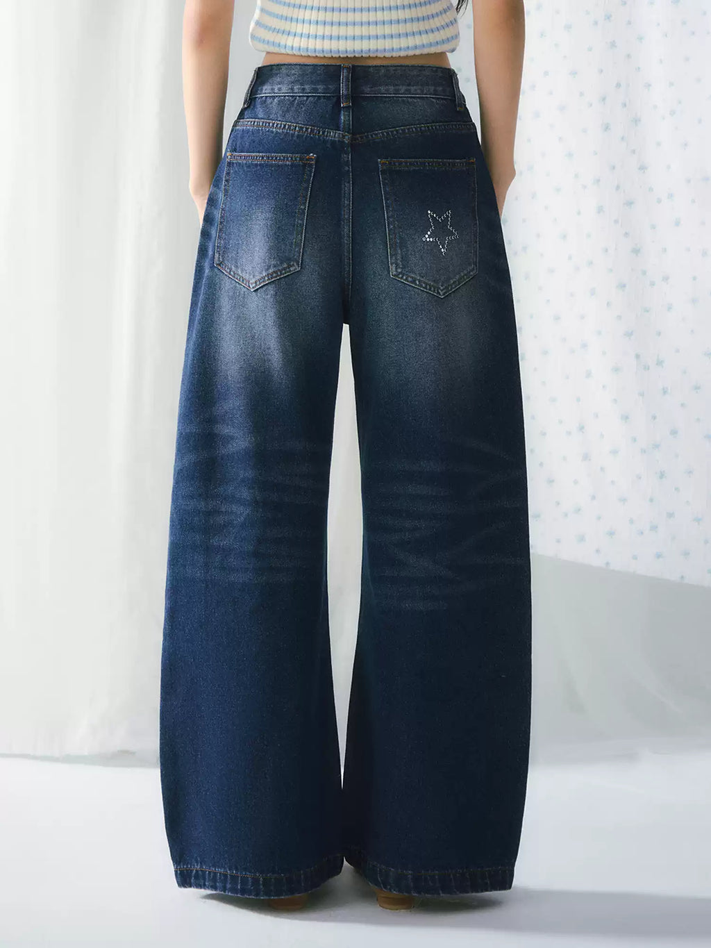 Retro dark wash wide-leg jeans