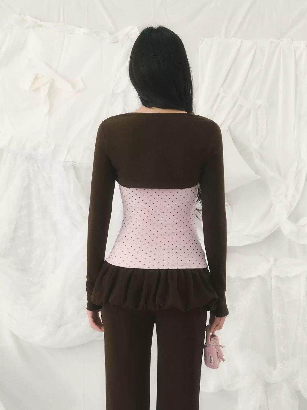 Pink polka dot cardigan & tube top set