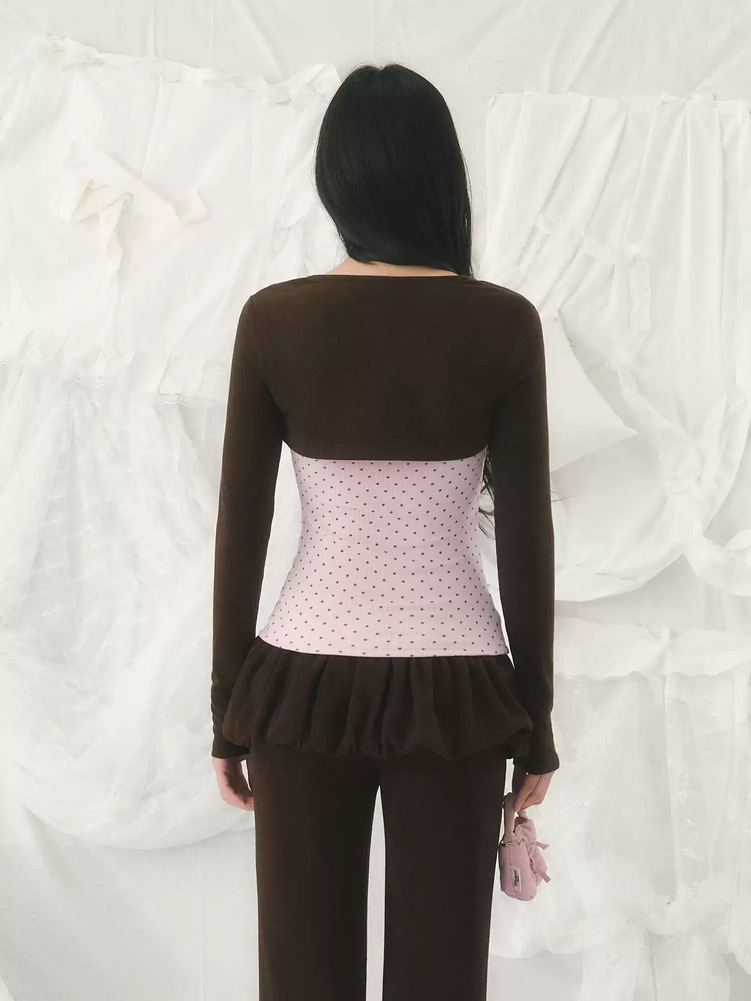 Pink polka dot cardigan &amp; tube top set