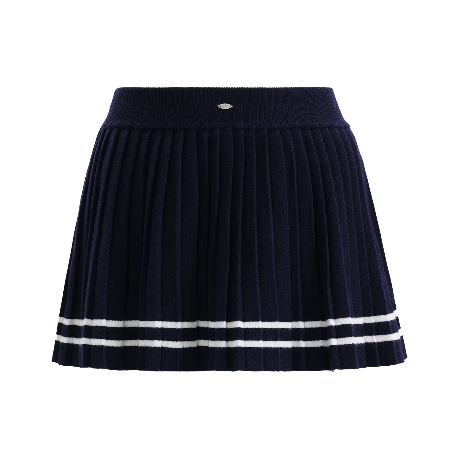 Preppy style knit top & skirt two-piece set in navy blue