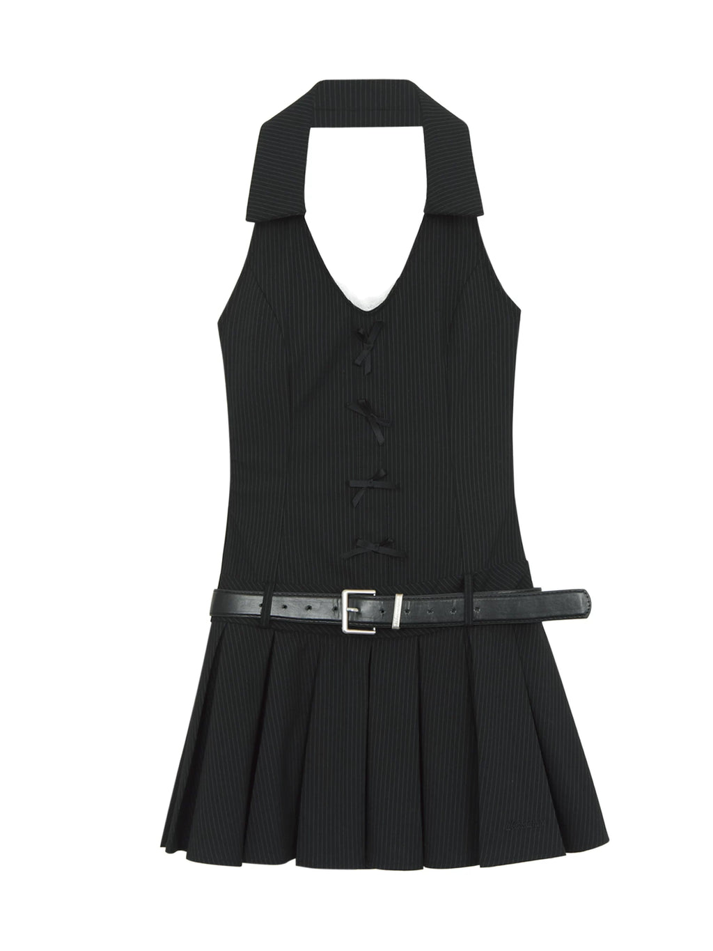 French Style Pleated Halter Neck Dress