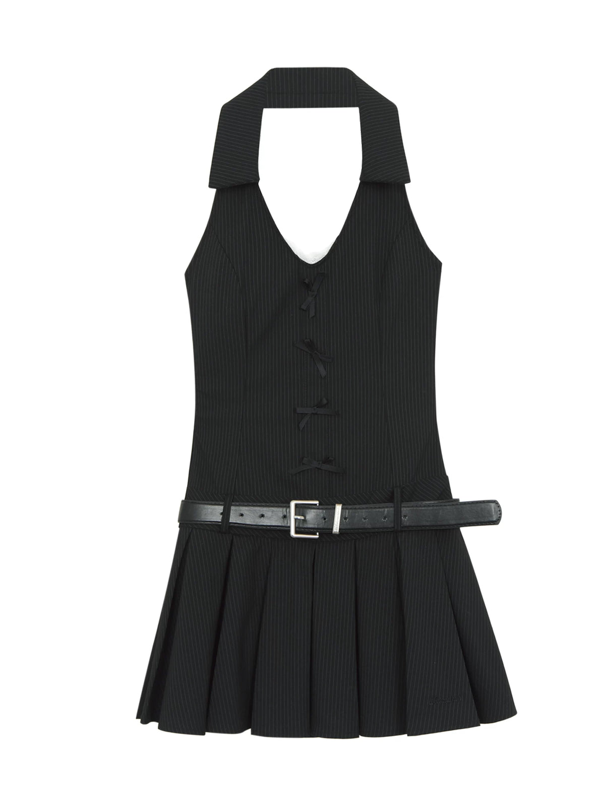French Style Pleated Halter Neck Dress