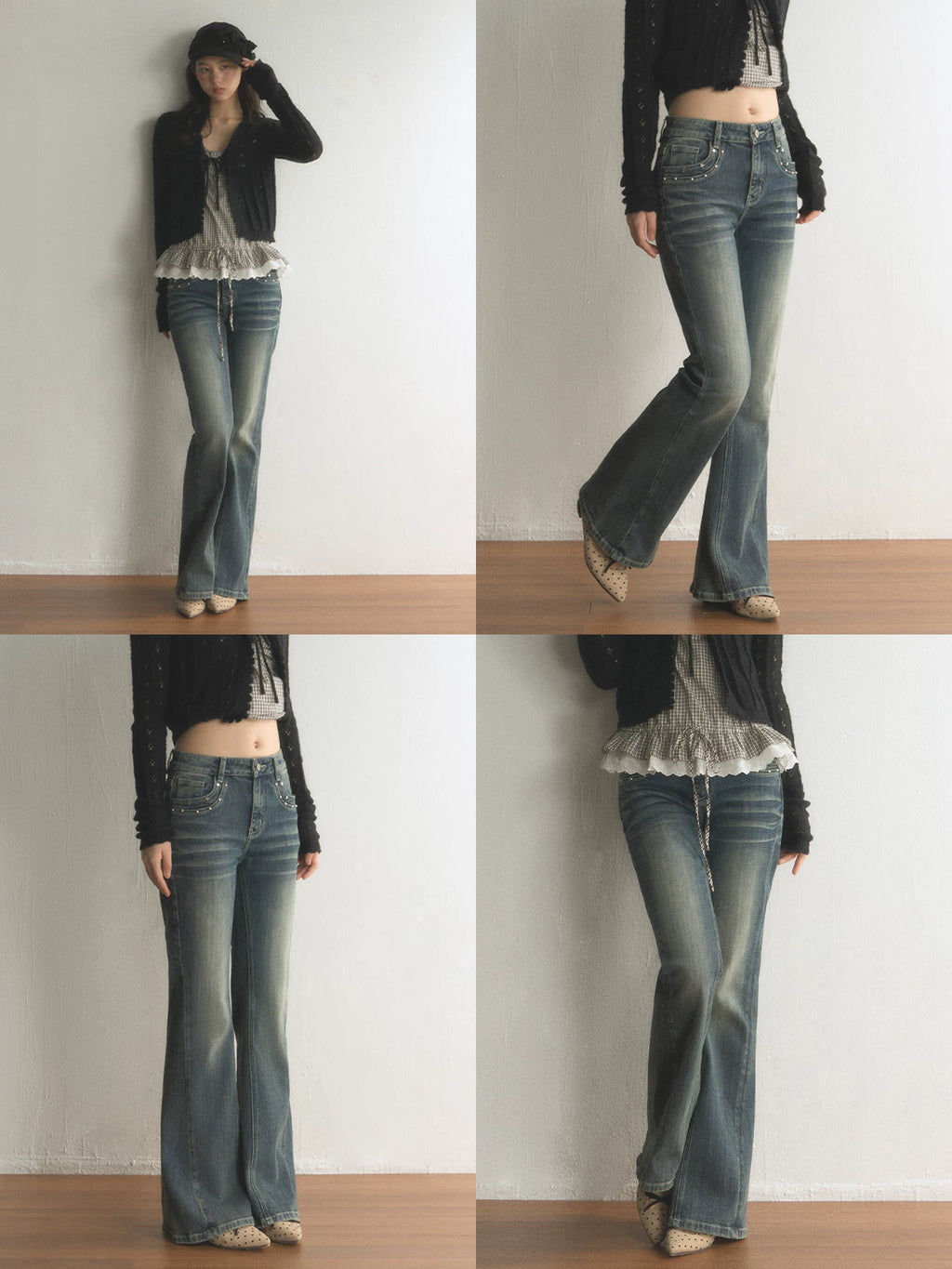 Retro Distressed Studded Star Bootcut Jeans