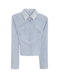Lace Cutout Blue Shirt