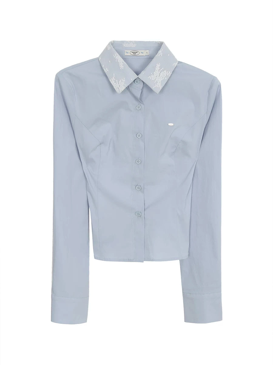 Lace Cutout Blue Shirt