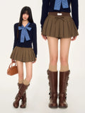 Brown Pleated A-Line Mini Skirt