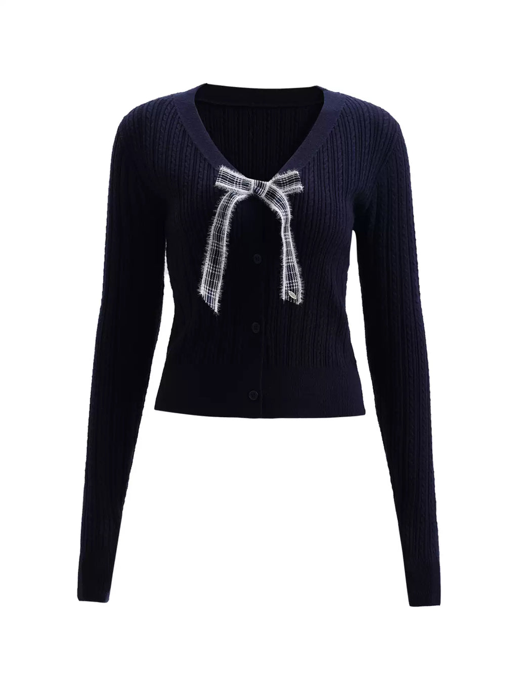 Preppy style knit top & skirt two-piece set in navy blue