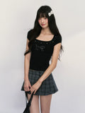 Rhinestone Puppy Square-Neck Short-Sleeve Top
