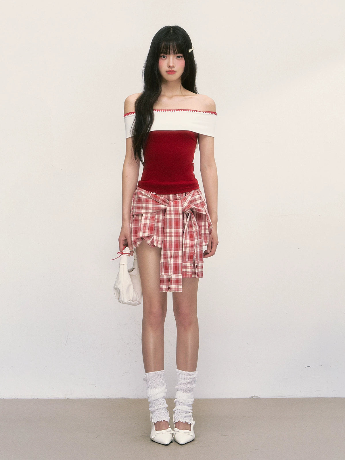 Irregular Plaid Tie-Up Mini Skirt