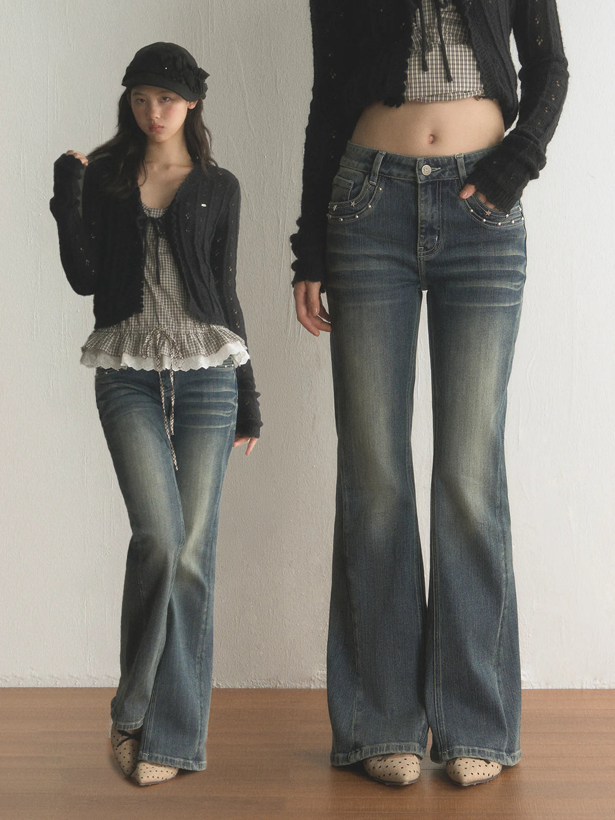 Retro Distressed Studded Star Bootcut Jeans