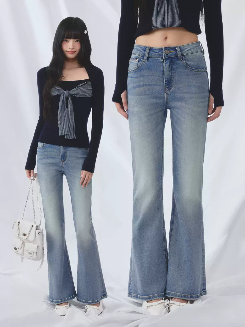 Rhinestone heart flared jeans