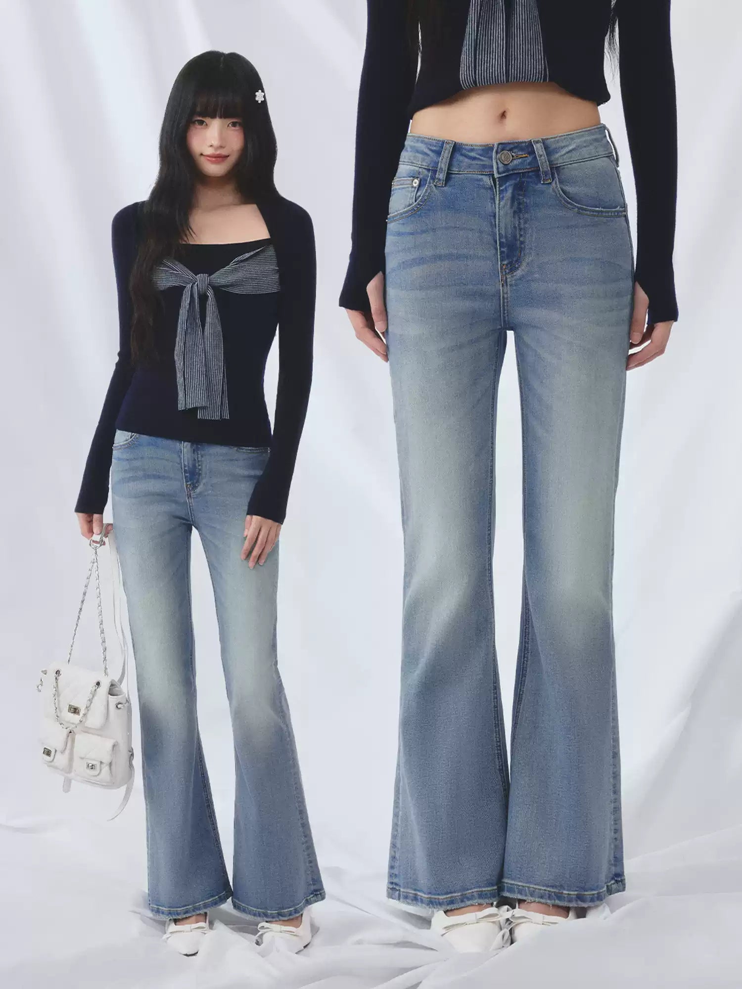 Rhinestone heart flared jeans