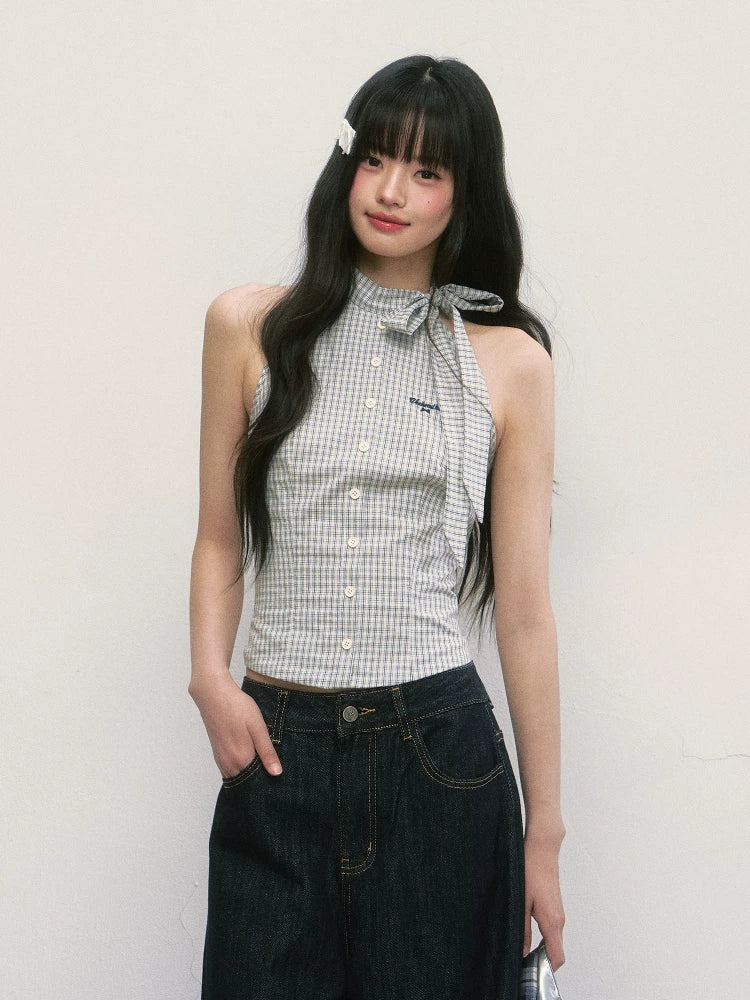 Plaid Sleeveless Halter Top