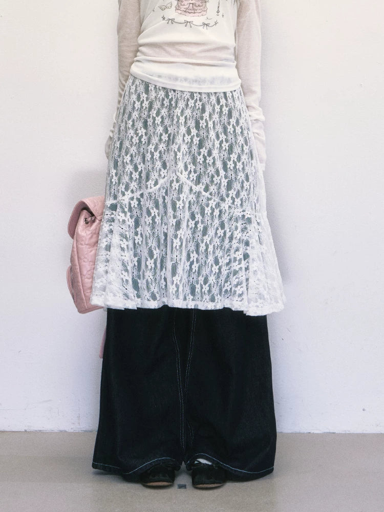 White Lace A-Line Skirt
