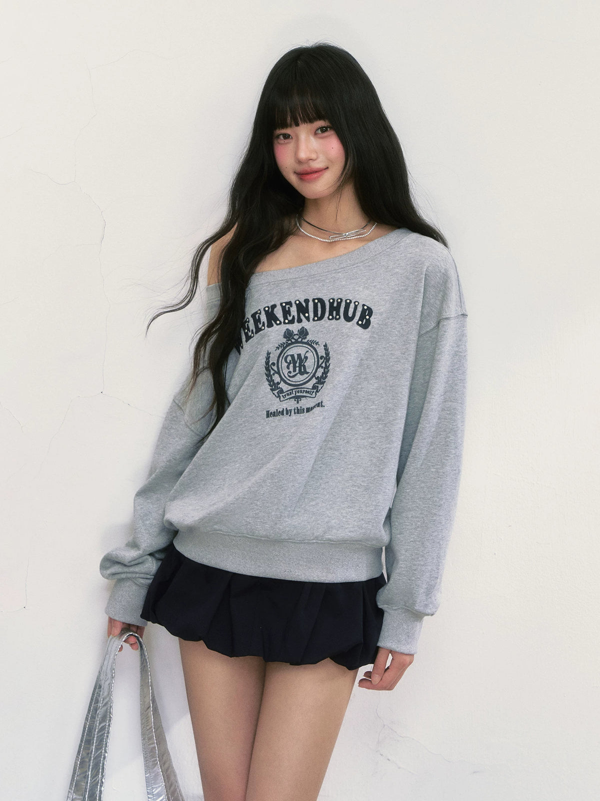 Off-The-Shoulder Retro Sweatshirt