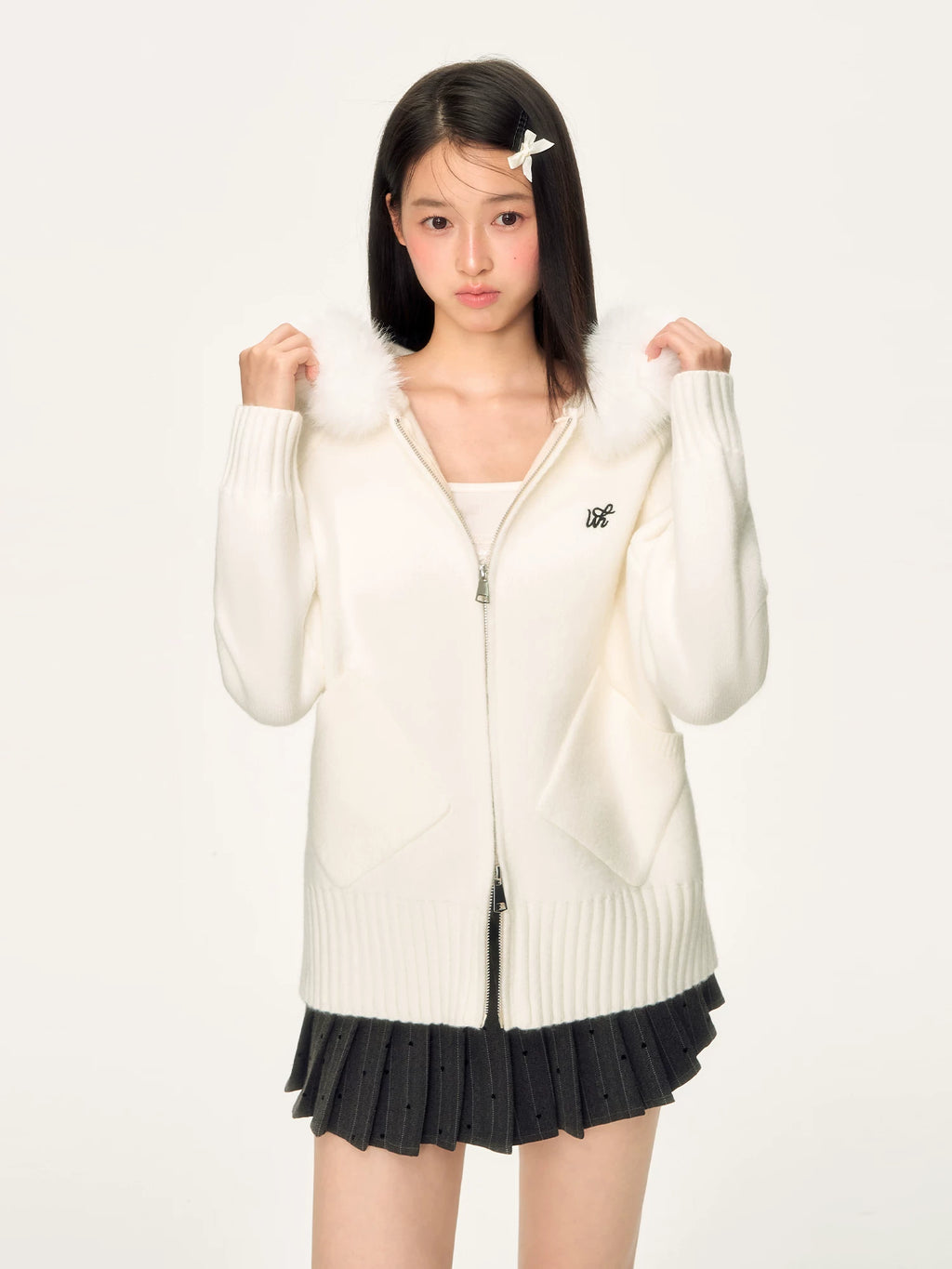 Hooded Fur Collar Knit Sweater Jacket