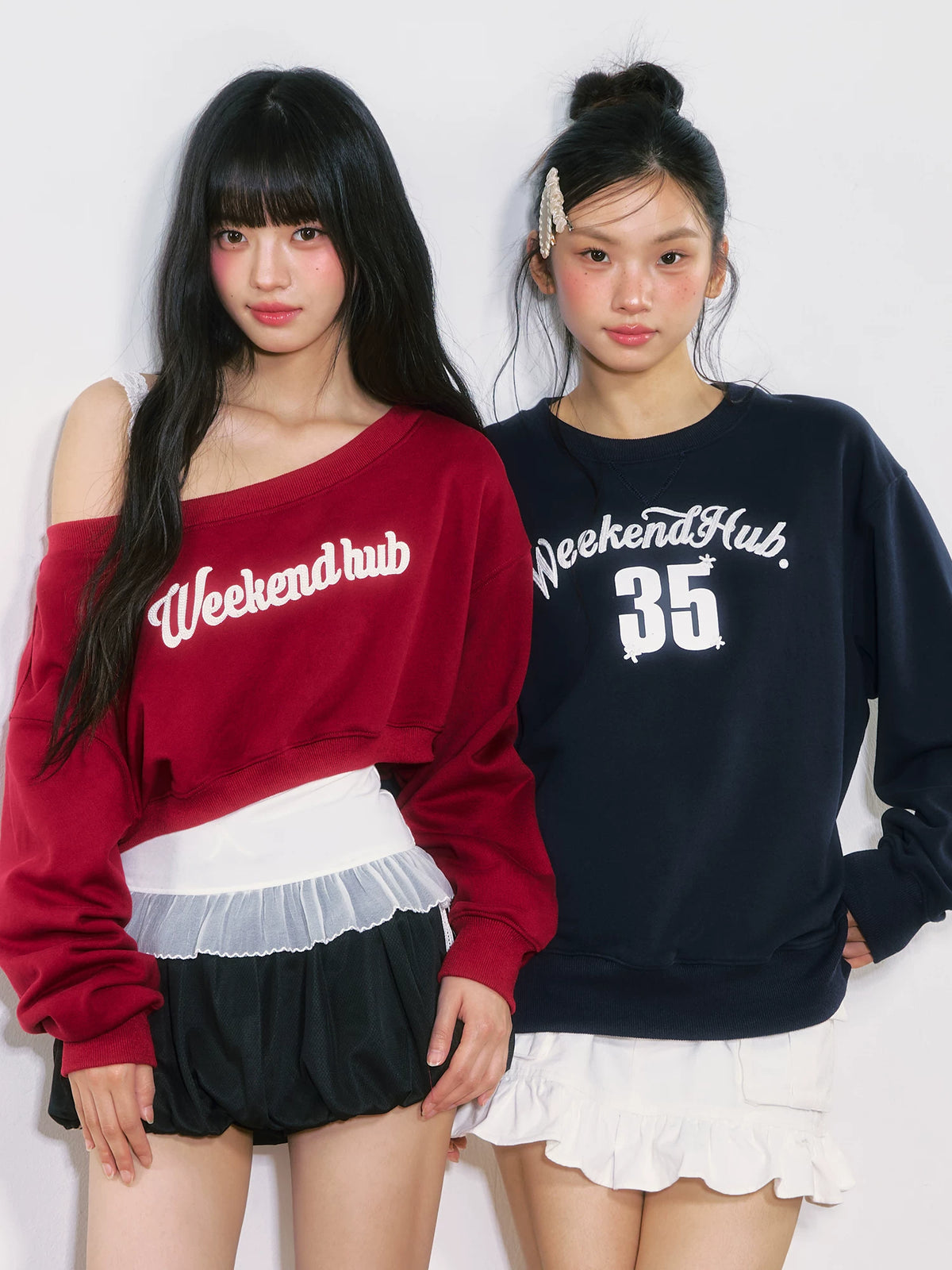 Crop Off-The-Shoulder Sweatshirt Two-Piece Set
