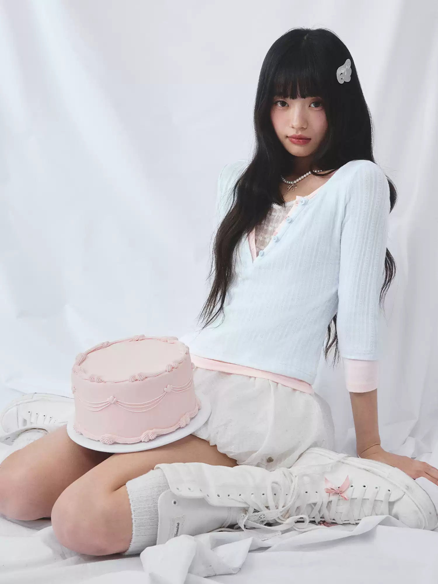 Lace trim contrast layered top