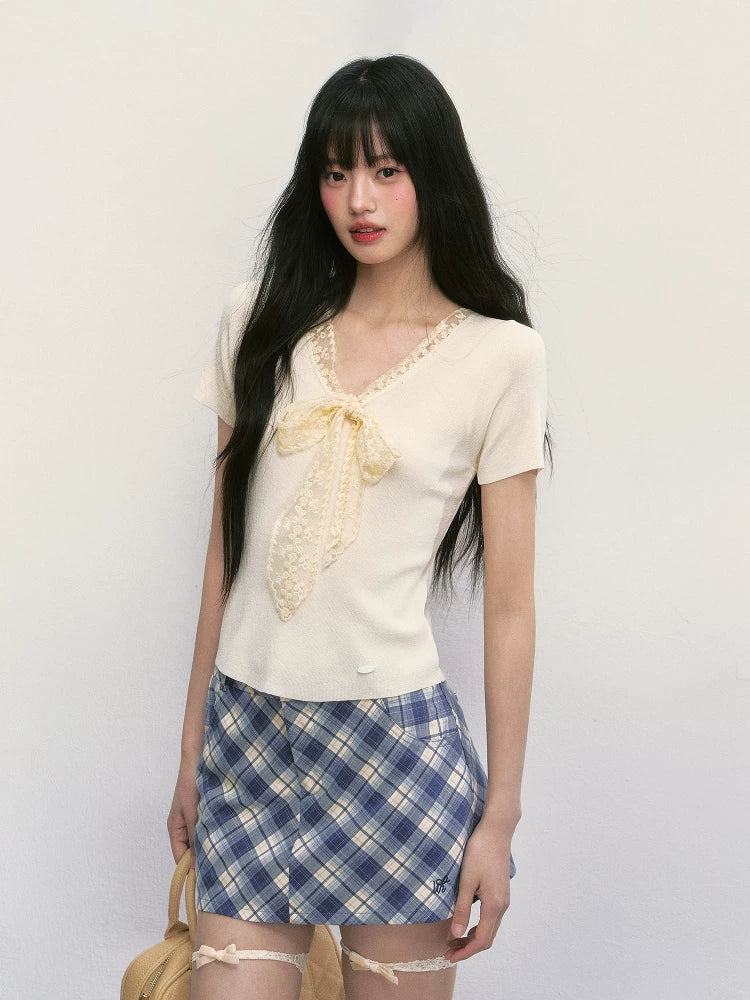 Lace V-Neck Short-Sleeve T-Shirt