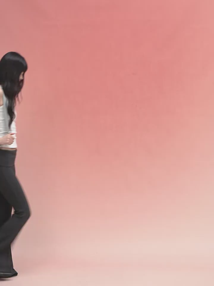 Fold-over waist flared knit pants in black